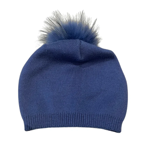 Classic Slouch Beanie with Removable Pom - BLUE MIS