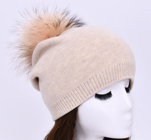 Classic Slouch Beanie with Removable Pom - OATMEAL