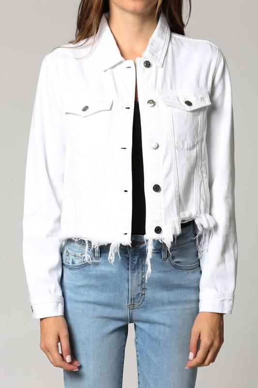 Cropped Fitted Frayed Button Jacket