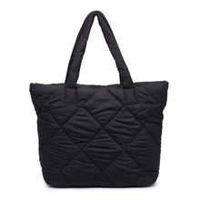 Load image into Gallery viewer, Lorie Nylon Quilted Tote with Zip - BLACK
