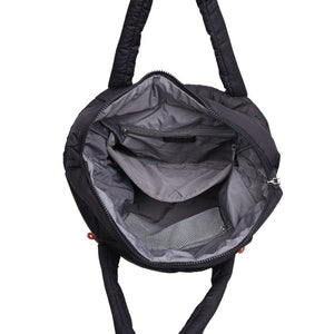 Lorie Nylon Quilted Tote with Zip - BLACK