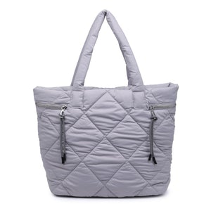 Lorie Nylon Quilted Tote with Zip - GREY