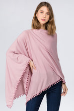 Load image into Gallery viewer, Solid Poncho With Pom Poms - DUST PK
