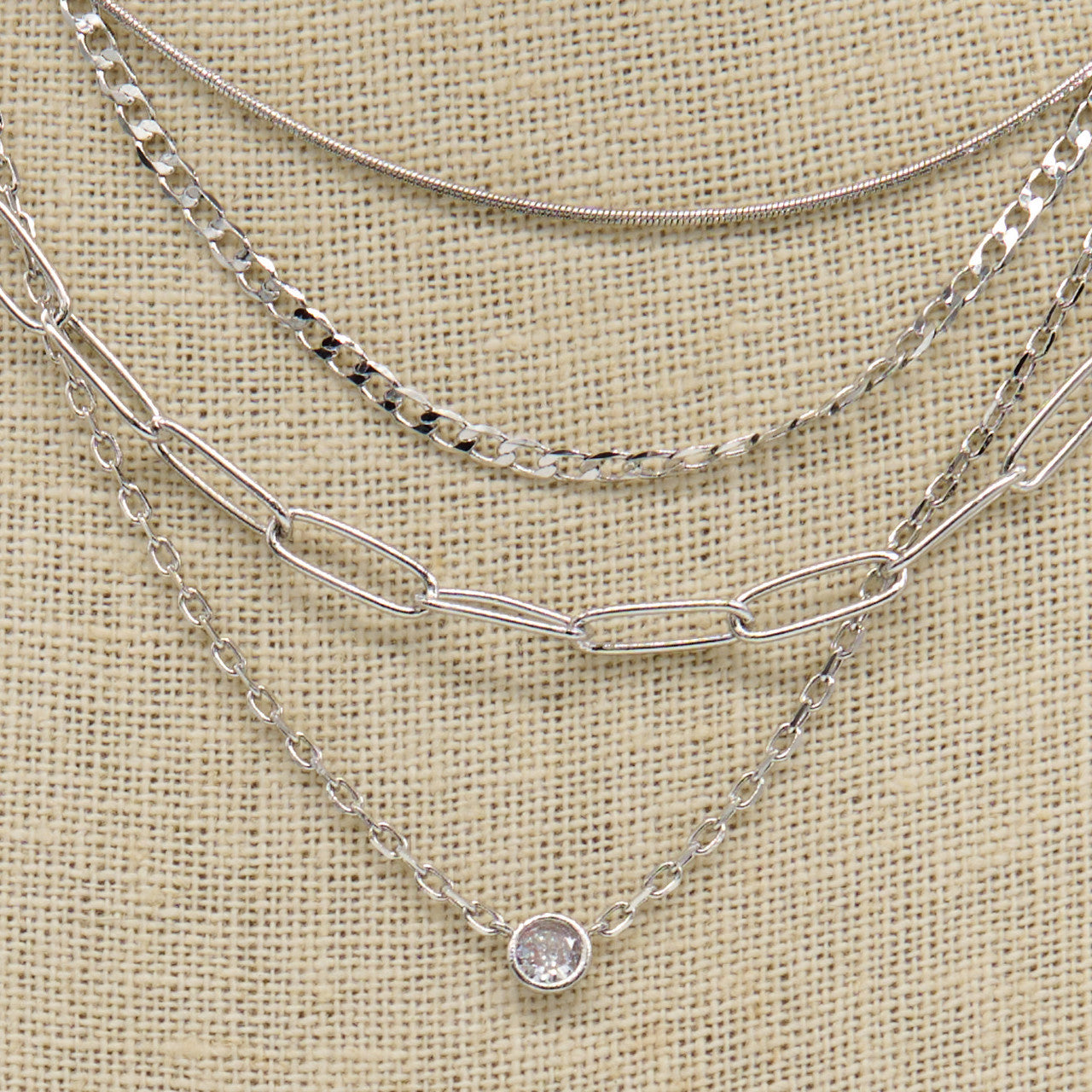 4 Row Layered Mixed Chain Necklace