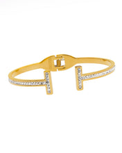 Load image into Gallery viewer, Hinge Cuff T Bar W/Cz Stones
